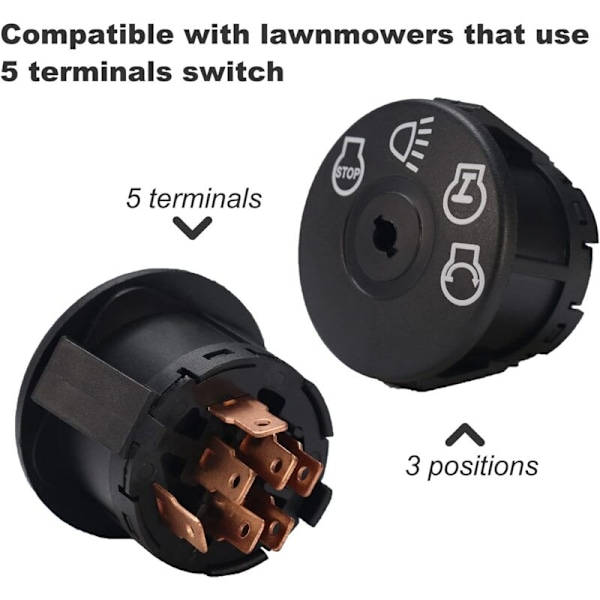 4-posisjons tenningsbryter for plenklippertraktor med frontlyskontroll for Ayp, Husqvarna, MTD, Delta, Stratton, GENERAC, 53217555566175566163968725 -