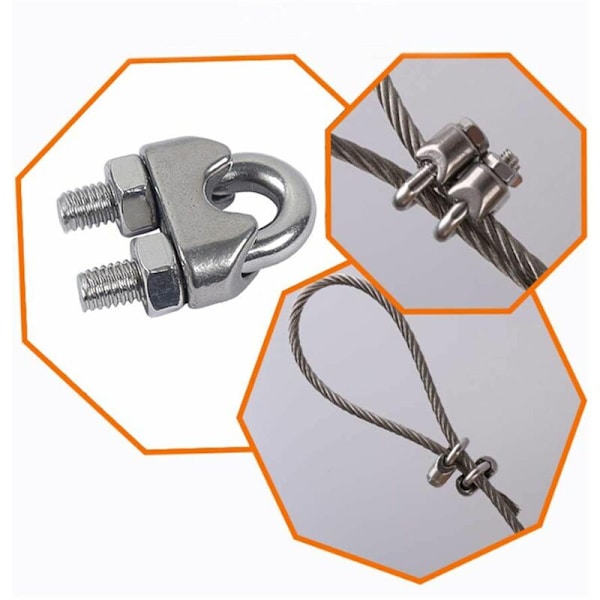 M8 Kabelbinder U-bolt Kabelklips 304 Rustfritt Stål Kabelklemme Sal Wire Tau Klips for Utendørs Tøystativ 10 stk