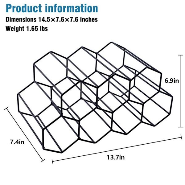 Vinstativer Bordplade Vinstativ, Vinflaskeholder, Fritstående Vinstativ, Sort Flaskeholder