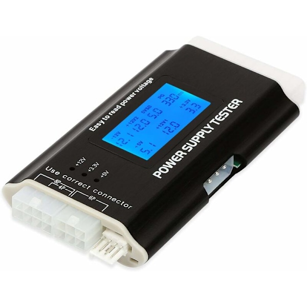 20/24 4/6/8 Pins Computer PC Strømforsyningstester til ATX, ITX, BTX, PCI-E, SATA, HDD Sort Farve