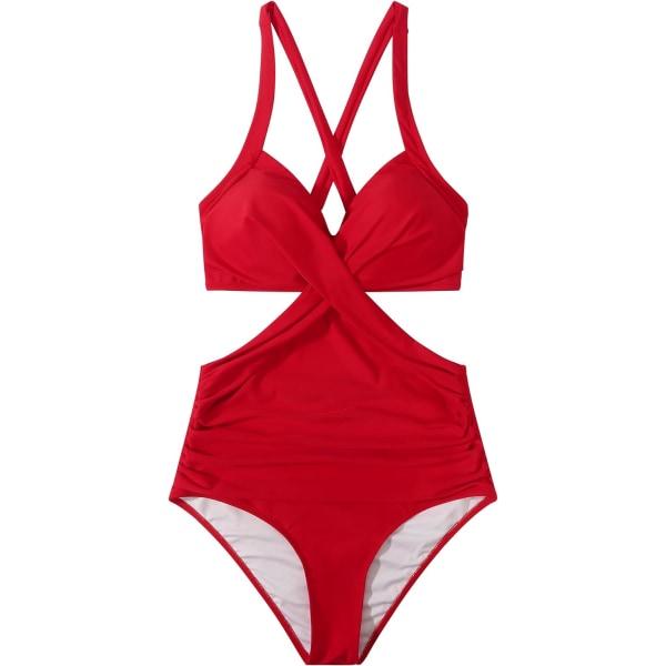 1 del kvinnors främre korsutskärning en del baddräkt magkontroll hög midja bikini baddräkt M (röd)