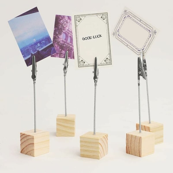 10 Photo Holder Clip Holders Lightweight Wooden Cube Base Memo Paper Photo Clip with Alligator Clasp for Displaying Numbered Cards