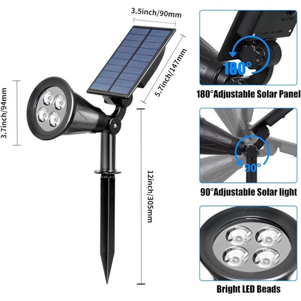 Solcelle-utendørs spotlight, 4 fargeskiftende LED, 2 i 1 vanntett landskapssikkerhetsbelysning for hage, uteplass, hage, tredekorasjon (1W farge)