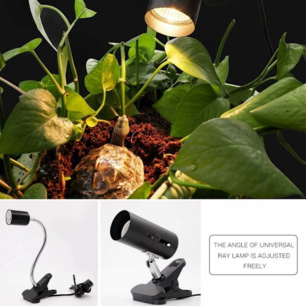 Reptillampe Skildpaddelampe Akvariumvarmer Lys 25W UVA UVB med Lang Base 360° Rotation til Reptiler og Amfibier [Energiklasse A+]