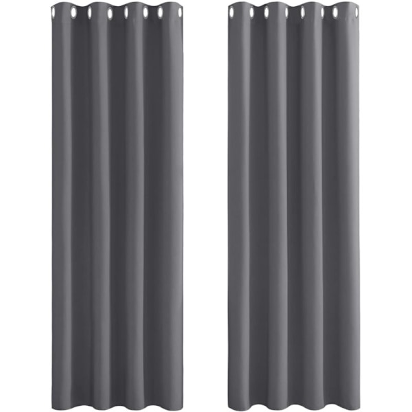 Mörkläggningsgardiner för sovrum - Dubbla termiskt isolerade fönstergardiner för hemmet / Tjockt, massivt tyg, set om 2, L 100 x H 130 cm, Grå