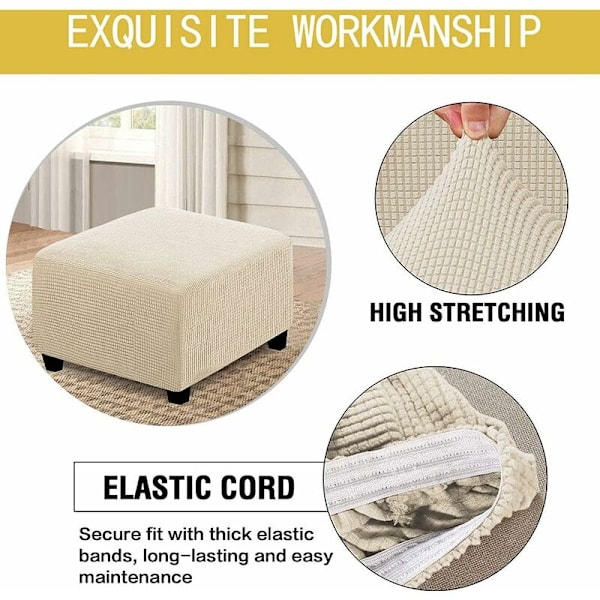 Stretchöverdrag, Fyrkantiga Spandex Skyddande Överdrag för Förvaringsfåtölj, Fotpall, med Elastisk Botten, för Möbel (Beige)