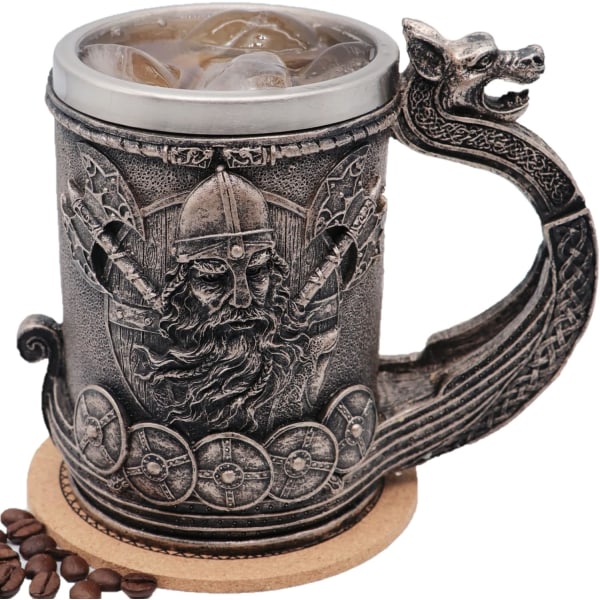Viking mugg Öl Stein Tankard, nordisk gotisk festdekoration (18 oz)