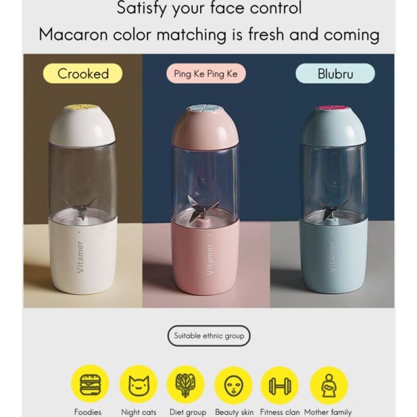 400ML 4000MAh Bärbar Smoothie Blender Mini Blender USB Elektrisk Juicer Laddning Frukt Juicer Rosa