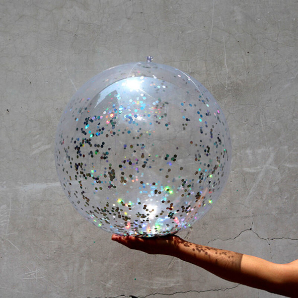 Uppblåsbar Strandboll Glitter Strandbollar Konfetti Sekvenser Transparent Strandboll Pool Leksaker Vattenlek Inomhus Utomhus Födelsedag Sommarfest Favoriter för Barn
