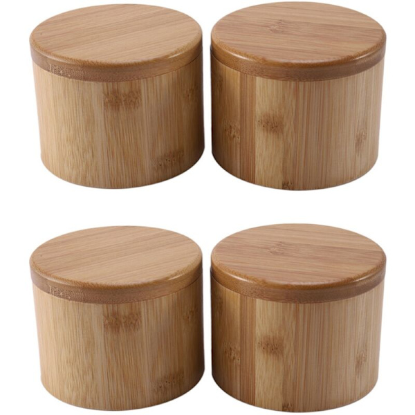 4 st Förvaringslådor Bambu Saltburk Trä Säker Magnetisk Svängbart Lock Behållare