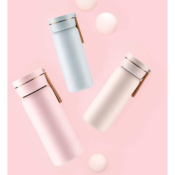 316 Ruostumattomasta Teräksestä Valmistettu Eristysvesipullo Kannettava Termos Tyhjiökuppi Matkamuki Urheilumuki Flask Kaksoiskerros 400ml     Coral powder-DENUOTO