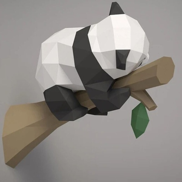 3D-pappersmodell av djur, Panda på geometrisk träd för heminredning, väggdekoration, pedagogisk för barn, A