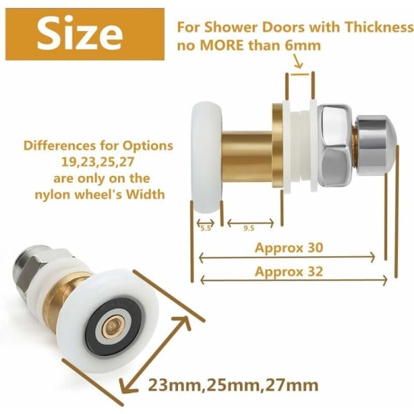 Dusjdør - Rullende hjul for dusjdør Skyvedører Dørrullere Erstatningshjul 8 stykker 25mm