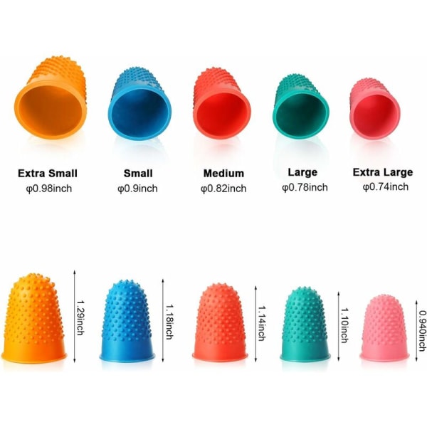 10 stk Silikon Gummi Fingertupper Thimble Finger Grips Tykke Gjenbrukbare Fingerbeskyttere med Boks (5 Størrelser og Farger) -
