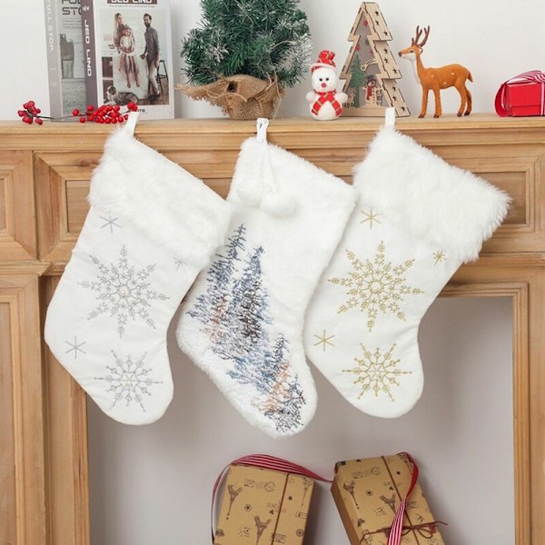 4 st julstrumpor för öppen spis, julstrumpor, juldekorationer för Navidad julgransdekoration