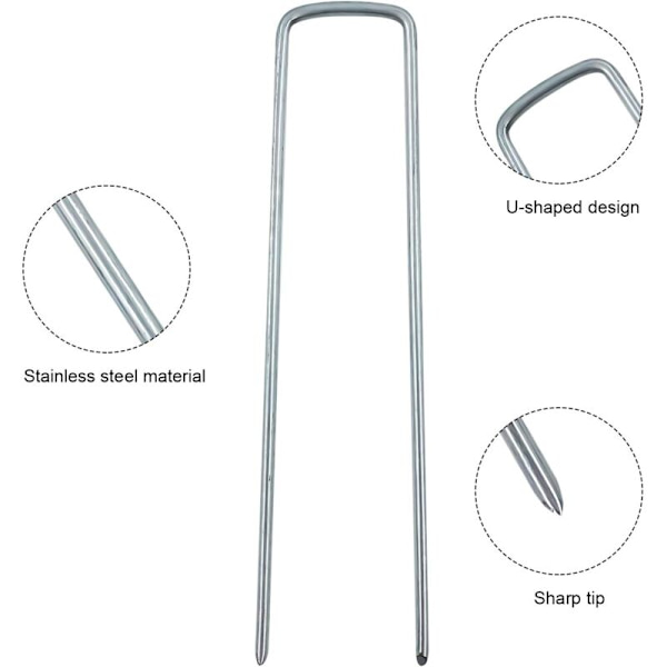 Galvaniserade stålfixeringspinnar (50 stycken) - Stark fixering av häftklamrar för marktäckningsduk, nät och nät - 150 mm lång, 30 mm bred, Ø 3 mm Sktooy