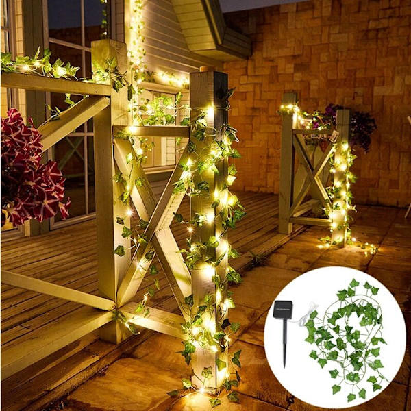 Solcellelys Lønneblad Lyslenke Vanntett Utendørs Girlander Jul Solcellelampe for Hagedekorasjon-2M 20LED