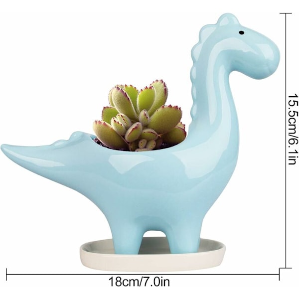 Keramisk Sukkulentkruka med Fat, Dinosaurieformad Kaktusblomkruka, Mini Inomhusväxtkruka Presentdekoration för Hem Kontor Bonsai Planterbehållare-