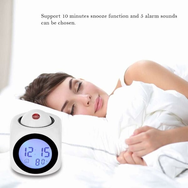 Digital Projektionsur, Stumt LED-vækkeur 12/24h Loftprojektionsvækkeur Stemmestyring Tidstemperaturvisning Snooze-alarm Digital Al