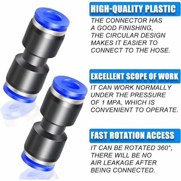 10 kpl Sinisiä 14 mm OD Suoria Push-to-Connect Liittimiä (PU-14)