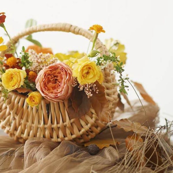 Mini bärbar blomkorg Halvmåne Pil Blomsterarrangemang Korg Foto Rekvisita Blommor Handvävd Blomkorg