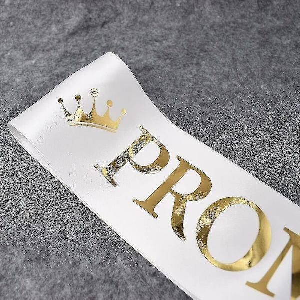 Katea \"prom King\" og \"prom Queen\" skærf - Graduation Party School Party tilbehør, hvid med guldtryk - -