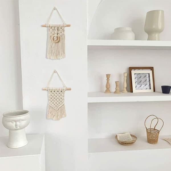 Boho vävd makramé väggdekoration, makramékonst för lägenhet sovrum vardagsrum kontor chic heminredning