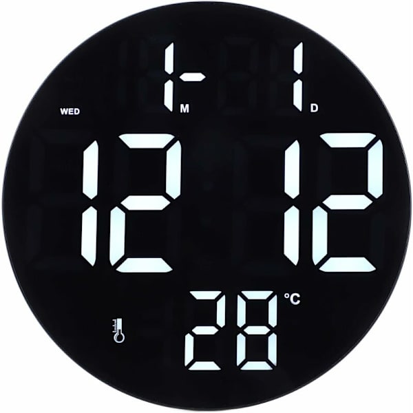 LED Digital Klocka, Modern Rund Klocka Stativ Väggmonterad, 12 Timmars USB-driven Tyst Klocka, för Vardagsrum, Sovrum, Klassrum, Kontor