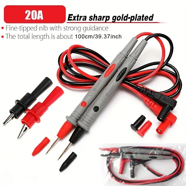 1000V 20A Sonden for Multimeter + Klips Klemmekabel Testledning for Multimeter Tester Digital Multimeter