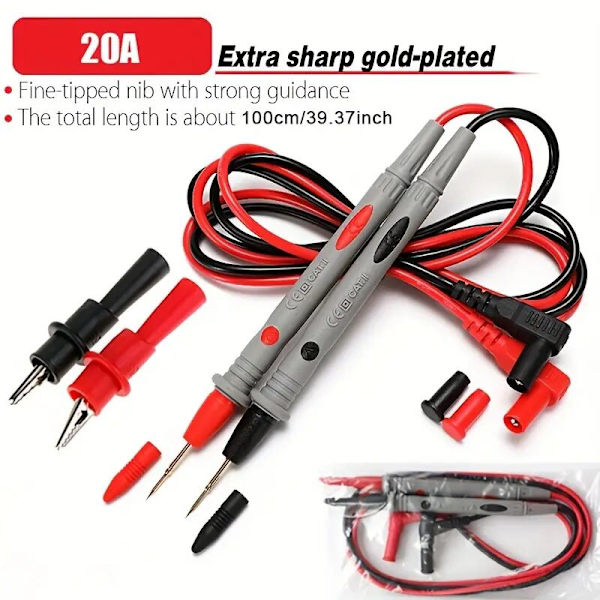 1000V 20A Testledninger med Klemmer + Klemme Kabel Testledning til Multimeter Tester Digital Multimeter