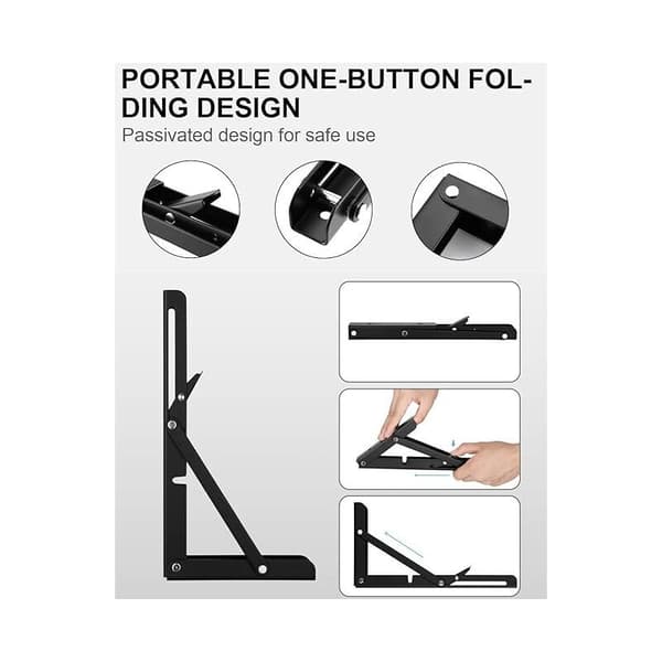 Folding Bracket 250mm, 2 stk. Svart Foldbar Konsolbrakett, Heavy Duty Retractable Folding Console Bracket