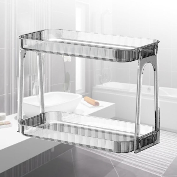 Kosmetisk oppbevaringshylle dobbelt lag transparent avtakbar moderne sminkebord skrivebordsarrangør transparent farge