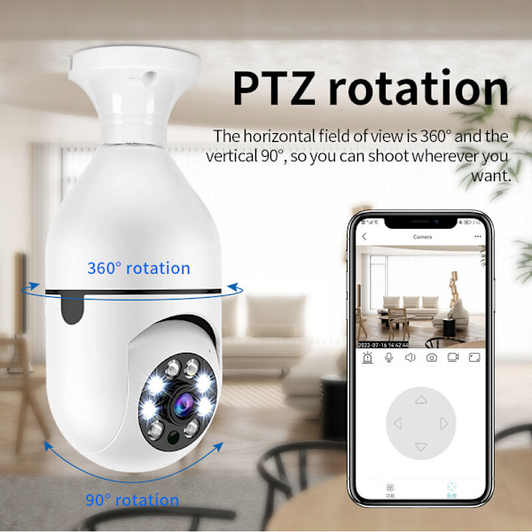Trådlös WiFi-lampa kamera Säkerhetskamera 1080p WiFi Smart 360 Övervakningskamera för inomhus och utomhus