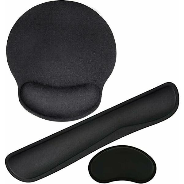 Håndleddstøtte for tastatursett, ergonomisk musematte med håndleddstøtte, sklisikker matte, minnefoam musematte, kontortilbehør for datamaskin, bærbar PC (svart)