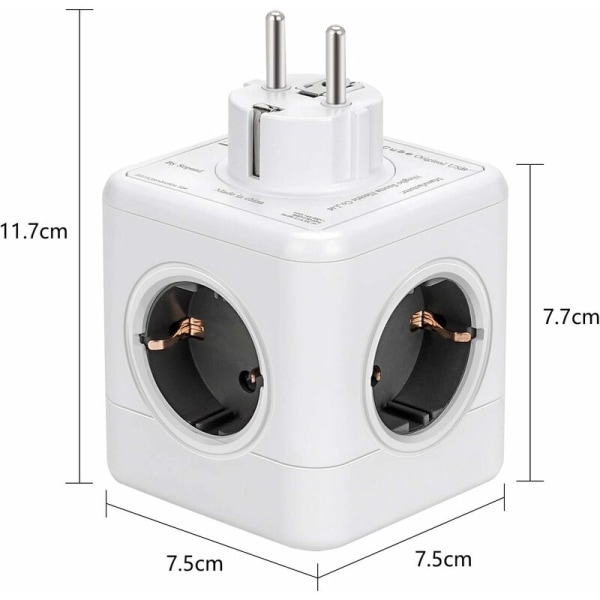 Multippel USB-kontakt, kubeformet veggstrømskinne med 4 stikkontakter, 2 USB-porter og 1 Type-C-port, 7-i-1 USB-strømskinnekontaktblokk med bryter, USB-veggkontakt