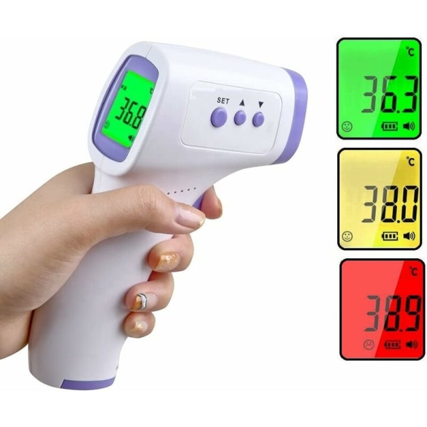 Medisinsk infrarød pannetermometer berøringsfritt termometer for voksne barn baby, LCD-skjermmodus med fargerike indikatorer lydalternativ, og