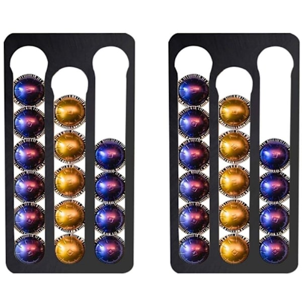 2X Vertuo Kapsel Kaffepod Holder, Veggmontert Kaffe Kapsel Oppbevaringsstativ, Kapasitet: 17, Svart