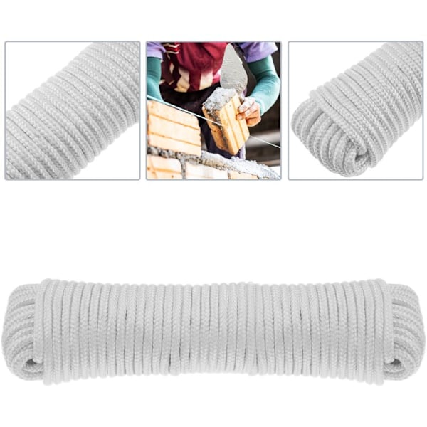 Flätat polyesterrep 20 m x 6 mm vitt