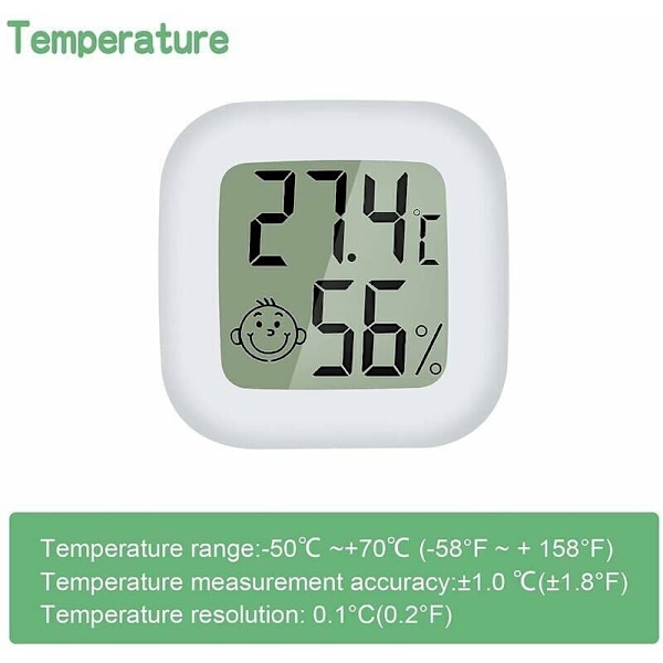 Mini LCD Digital Inomhus Termometer Hygrometer, Bärbar Hög Precision Temperatur Fuktighetsmätare -50℃ 70℃ 10% 99% RH Guazhuni (Vit) 3st thsinde