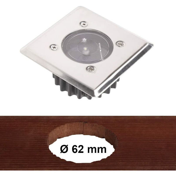 Set med 2 Solcells LED Inbyggda Markbelysning - Kvadratisk - 8,5 x 8,5 cm - Rostfritt Stål - 2 Inbyggda Spotlights - IP44