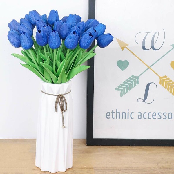 Kunstig Tulipan Blomst Falsk Blomst Latex Materiale Ægte Berøring Bryllup Soveværelse Familie Hotel Fest Indendørs Studieværelse DIY Dekoration (Kongeblå, 10 stk)