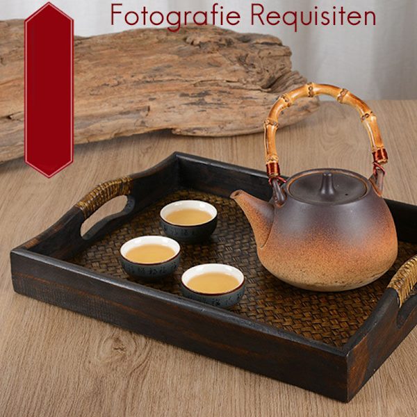 3 st Retro Rattan Träserveringsbricka för Middag, Snacks, Dessert, Mat, Frukt