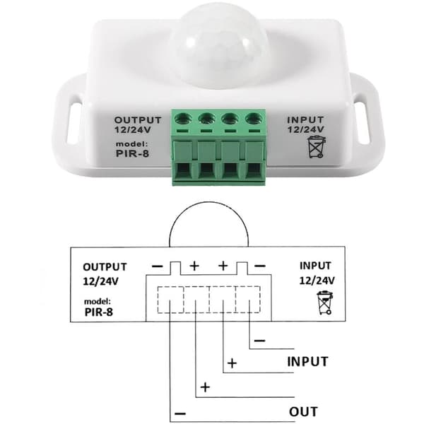 DC 12V/24V 8A Kroppsinfrared PIR Bevegelsessensor Bryter LED Auto Lysstripe, PIR Sensor LED Bevegelsessensor Bryter