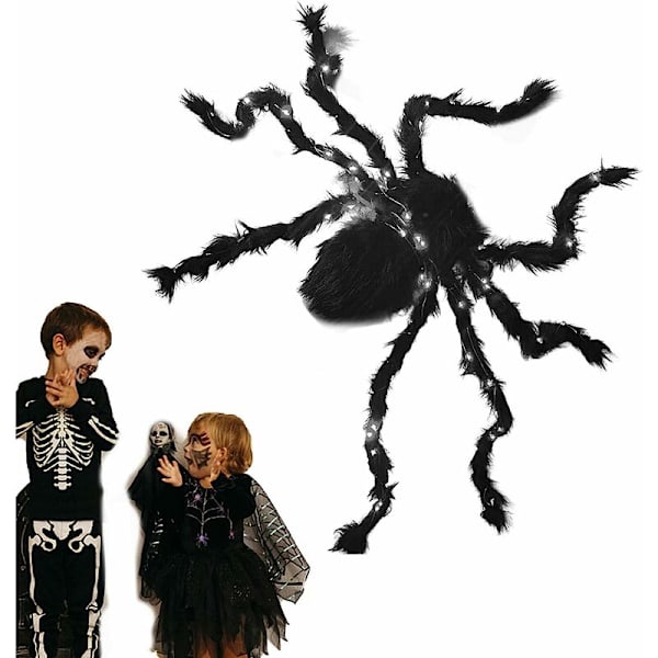 Edderkop Halloween Dekorationer  Sorte Hårede Edderkopper med Lilla LED Lys, Halloween Udendørs Dekorationer Edderkop Rekvisitter til Have, Have, Græs