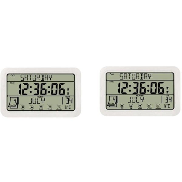 2 st Digital Väggklocka, Batteridriven, 8 Tums Skrivbordsklocka med Temperatur, Luftfuktighet, Aktuellt Datum, Vit