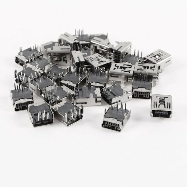 30 stk. Mini USB Type B 5-bens hun-stik DIP-stikkontakt højre vinkel