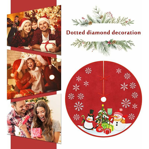 Röd Julgransskjort med DIY Diamantmålning Julgran Matta Diamantmålning Julgran Fotöverdrag Julgransskjort Julgran
