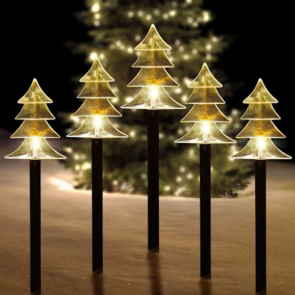 Solcelled Julelys Staker, Sett med 5 Vanntette Lys, LED-lys for Hage, Plen, Terrasse, Innkjørsel (Tre) Dekorasjon
