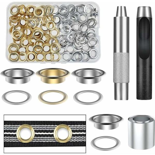Grommet Kit 100 Set Grommet Øjer Kit til Læder, Lærred, Telt, Markise (1/2 Tomme)