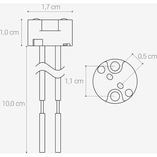 Sæt med 10 GU5.3 fatninger - GU5.3 eller MR16 fatning - Holder med 12V kabel - Til pærer som LED halogen spot